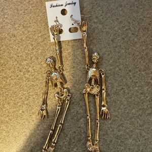Halloween  Hanging Skeleton Earrings Gold-tone Funny  Gift NEW